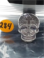 2OZ HAND POURED .999 SILVER DAY OF THE DEAD SKULL