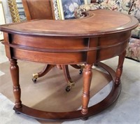 LEATHER TOP HALF-ROUND DESK AND LEATHER OFFICE CHA