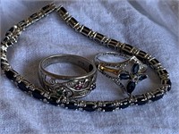 Sterling Silver Bracelet, (2) Sterling Rings Sz 8,