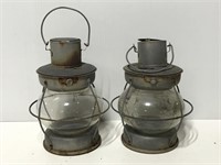 Vintage lantern pair w/ glass globes