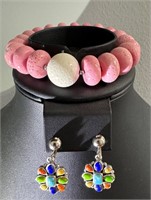 .925 Barse Earrings&Mother of Pearl Bracelet