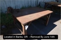 APPROX 1-1/2" THICK X 42"W X 60"L STEEL TABLE ON