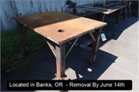 APPROX 1-1/2" THICK X 48"W X 64"L STEEL TABLE ON