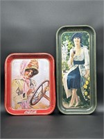 Vintage Lot of 2 Tin Coca Cola Trays