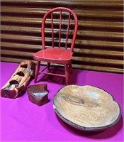 Small Painted Wood Doll Chair, Wood Candle Holder