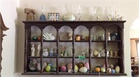 Wall shelf with contents, knickknacks,