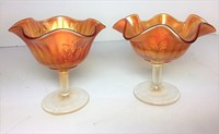 Pair Iridescent Footed marigold Bowls
