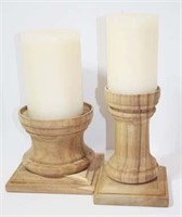 Primitive Wooden Ethan Allen Candle Holders (2)