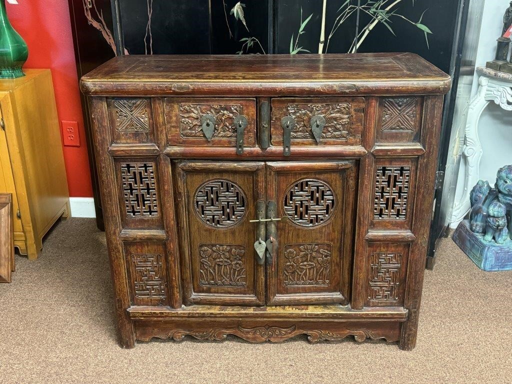 Chinese Carved Coffer Cabinet