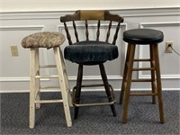 (3) Assorted style bar stools, one swivels, all 3