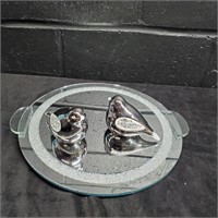 Mirrored Platter & Decor Birds - XB