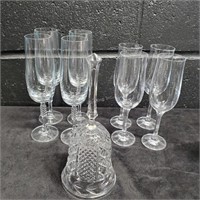 8 Champagne Glasses & Bell  - XC