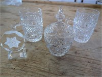 2 Crystal Mugs, One Crystal Jar w/ Lid & A