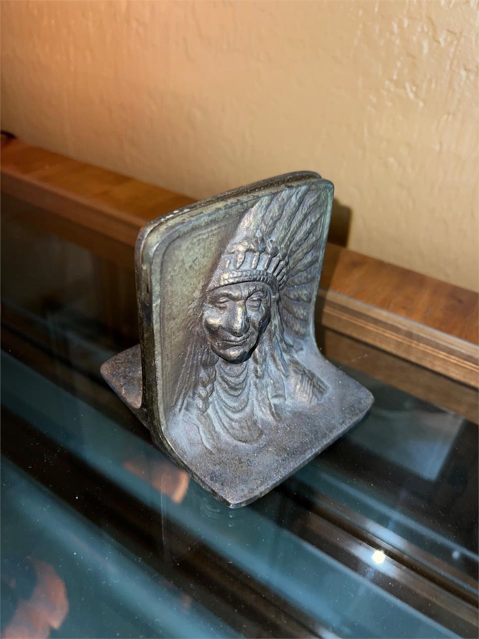 Cast Metal Native American Indian Chief Bookends