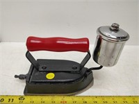 gas iron with red handle and chrome tank