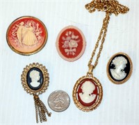 Vintage Cameo Jewelry - Brooches Necklace