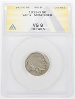 1913-D TY 2 BUFFALO NICKEL - ANACS VG DET, SCRATCH