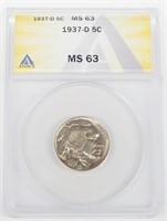 1937-D BUFFALO NICKEL - ANACS MS63