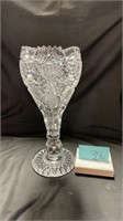 Hobstar Cut crystal footed vase 12"