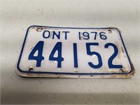 1976 Ontario Motorcycle License Plate