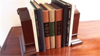 Wood Scroll Shape Bookends With Inlay & Books