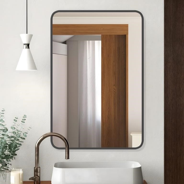 FUWU HOME Wood Bathroom Mirror for Wall 24" x 36"