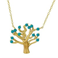 Sterling Silver Tree Turquoise Beads Necklace