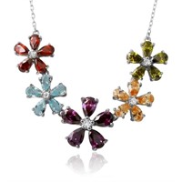 Sterling Silver 5 Multi Color Crystal Necklace