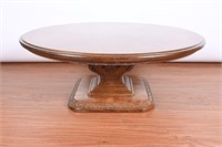 Vintage Round Inlaid Wood Pedestal Coffee Table