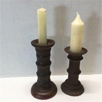 2 Vtg Cast Iron Spools Used as Candle Holders