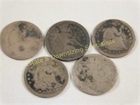 5 Seated Liberty Silver Half Dimes Circa 1853-1854