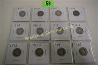 GROUP OF 12 BARBER SILVER DIMES