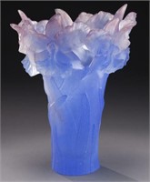 Daum France pate de verre "Orchids" vase.