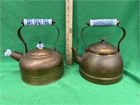 2 vintage copper tea pots