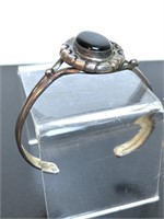 Old Sterling Silver Cuff Bracelet Onyx Stone