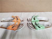 Orange and green birkenstock sandals size 6.5