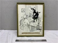 Vintage Framed Cartoon Jon Kennedy Pulaski C