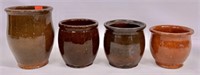 4 Redware pots: Canner - 4" dia. and tall / 4" dia