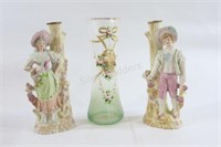 Hand Painted Vase w Bisque Figurines