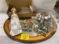 FRAMED NEELDEPOINT, PRINCESS DIANA DOLL, GROUP OF