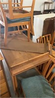 Wooden table with 3 leafs and 2 drop down ends, 6
