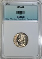 1959 JEFFERSON NICKEL, EMGC SUPERB GEM BU+