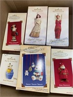 Box of assorted hallmark keepsake ornaments