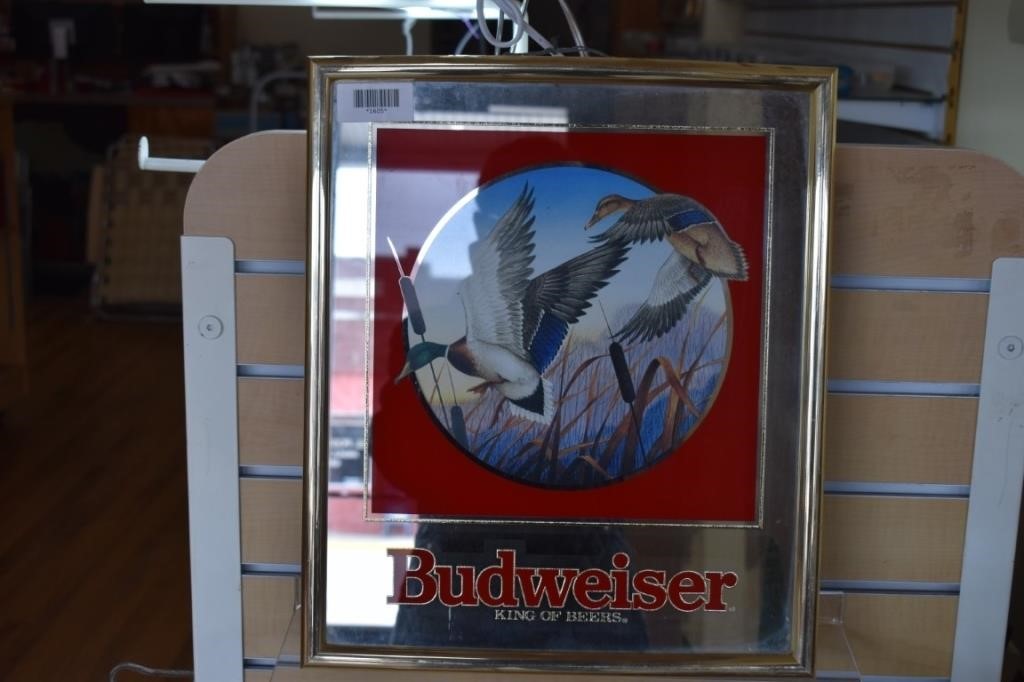 Framed Mirrored Budweiser/ Mallard Ducks Sign