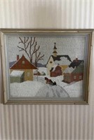 Small framed needlepoint, Horse drawn sled in the