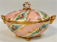 PRETTY VICTORIAN PORCELAIN FOOTED COVERED DISH