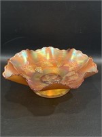 Fenton Grape & Leaves Marigold Carnival Glass Bowl