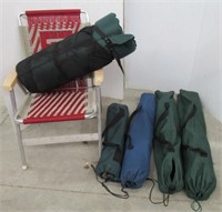 Sleeping Bag & (5) Various Size Folding Chairs.