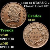 1828 12 STARS C-2 Classic Head 1/2c Grades xf