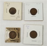 Lincoln Wheat Pennies Lot - 1913, 1916, 1921,
